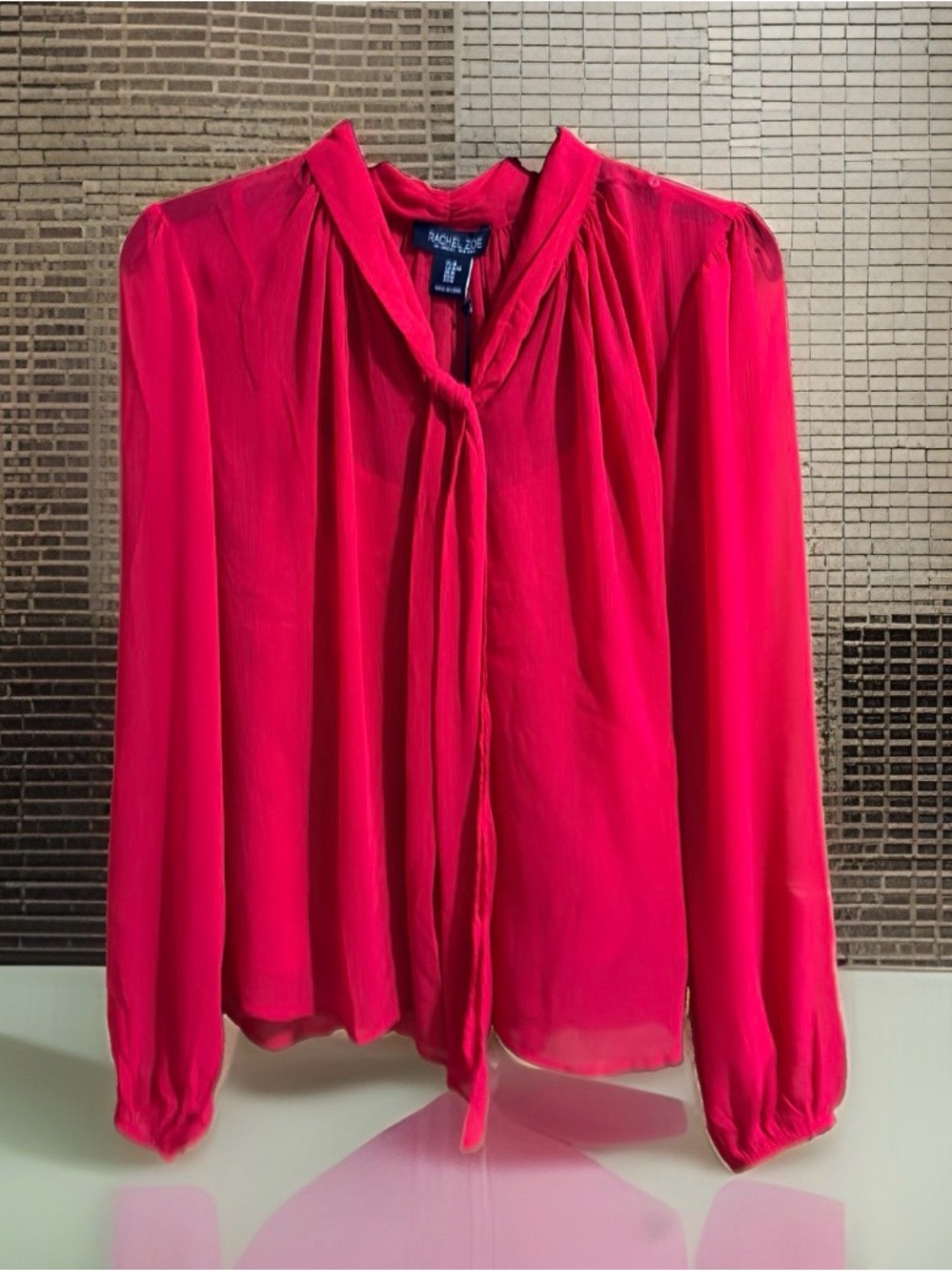 NWT Rachel Zoe Women’s Bold Red Tie-Neck Chiffon Blouse with Camisole-M